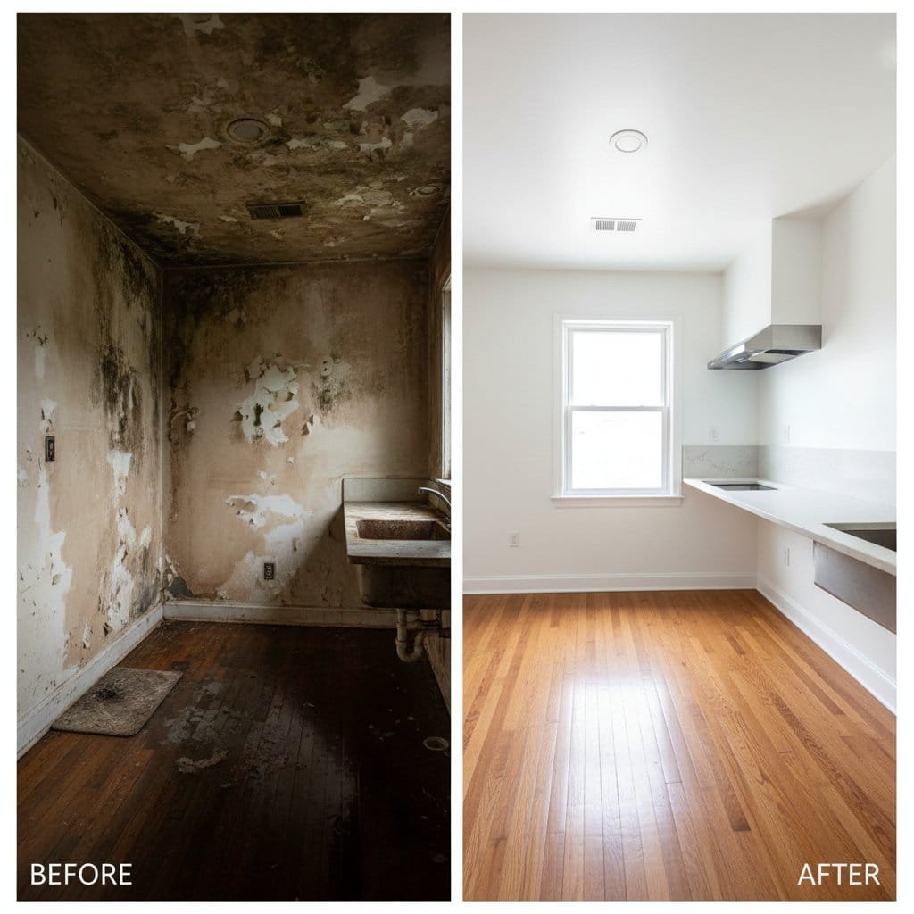 Basement & Foundation Mold Removal restoration — home kitchen of two-story residence in Haworth, NJ