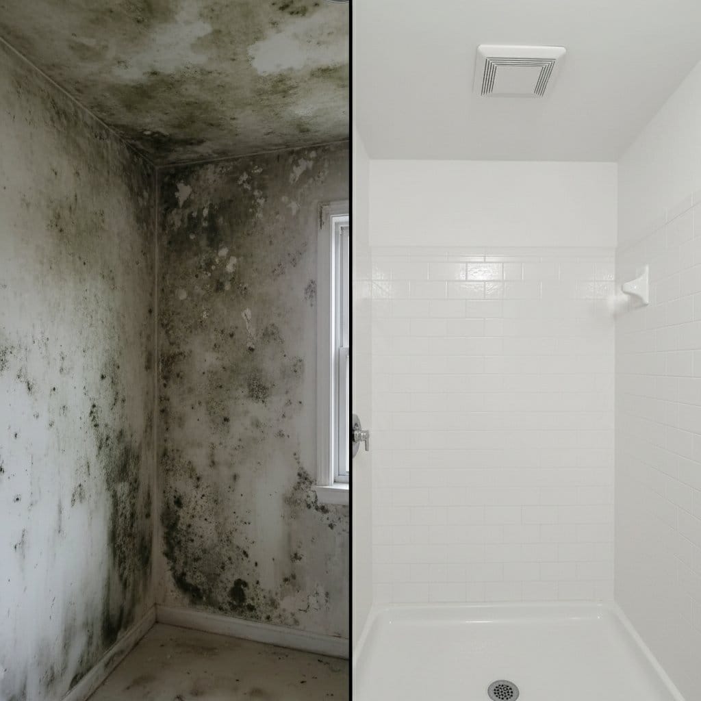 Before and after basement & foundation mold removal in Haworth private residence bathroom