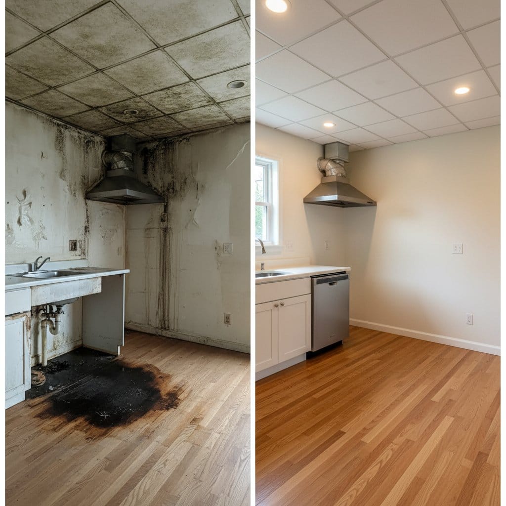 Haworth Mold Removal home kitchen restoration before and after in Haworth