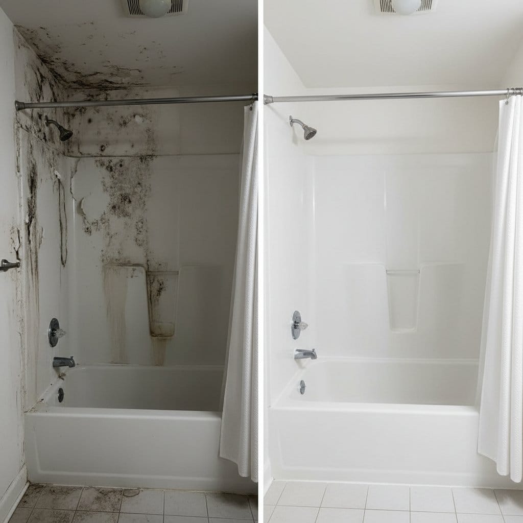 Haworth Mold Removal bathroom restoration before and after in Haworth