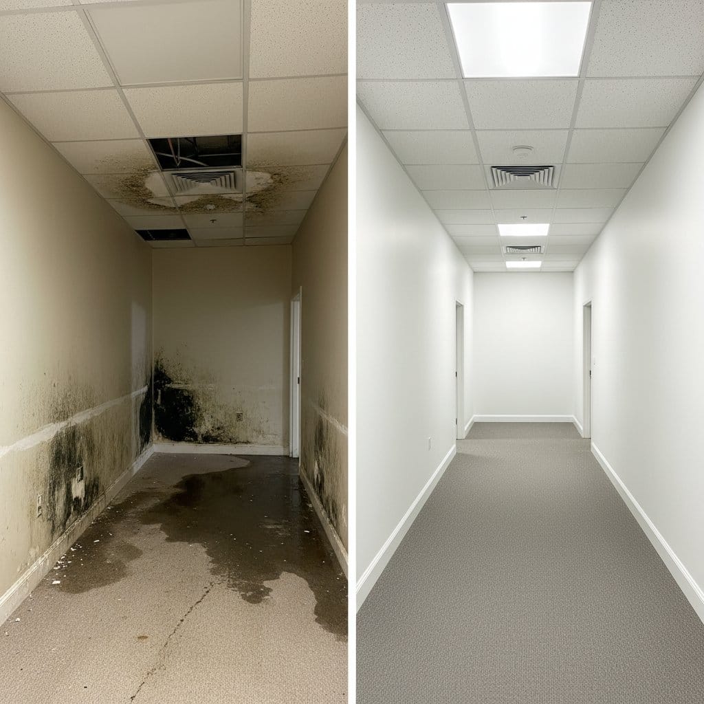 Haworth Mold Removal commercial office space restoration before and after in Haworth