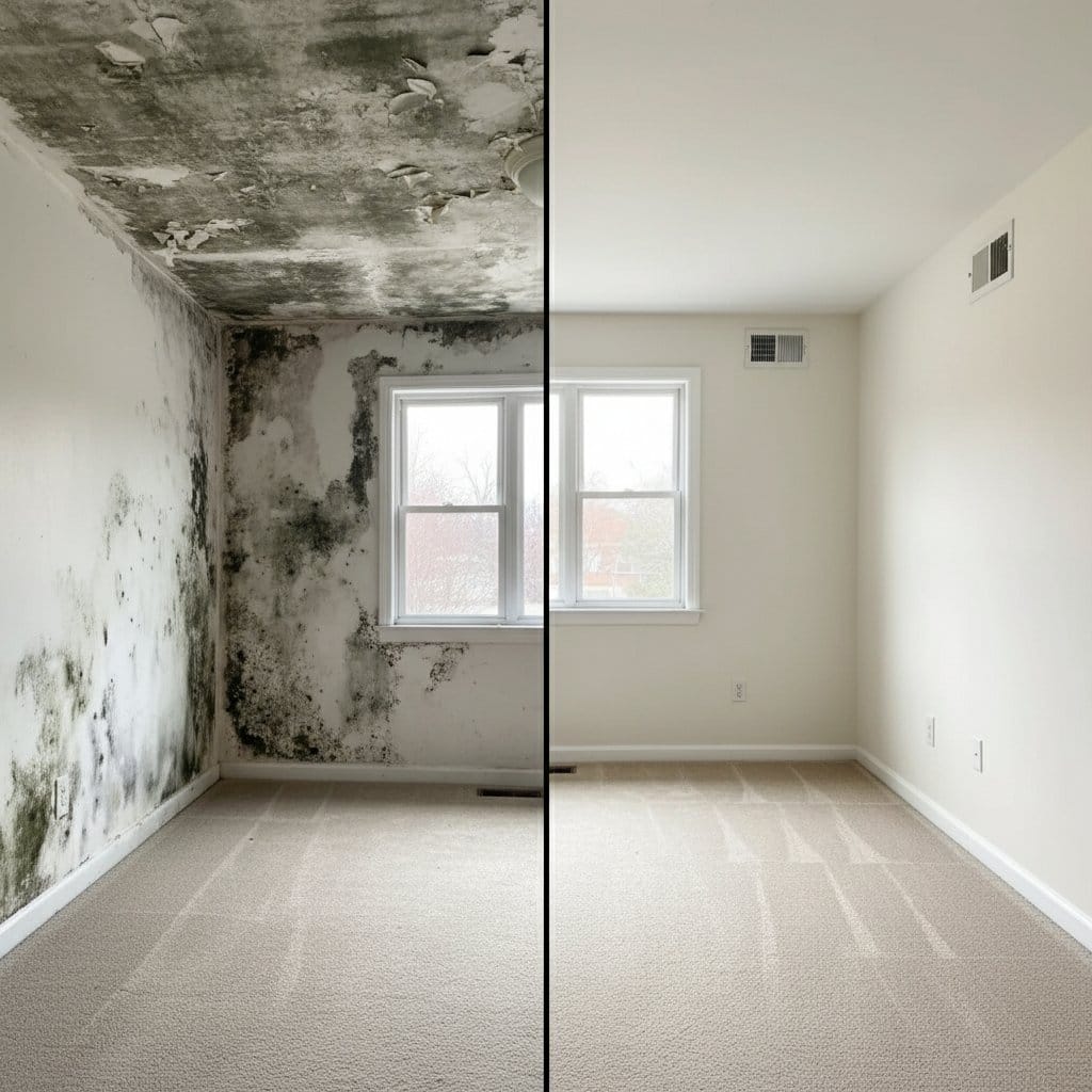 Haworth Mold Removal bedroom restoration before and after in Haworth
